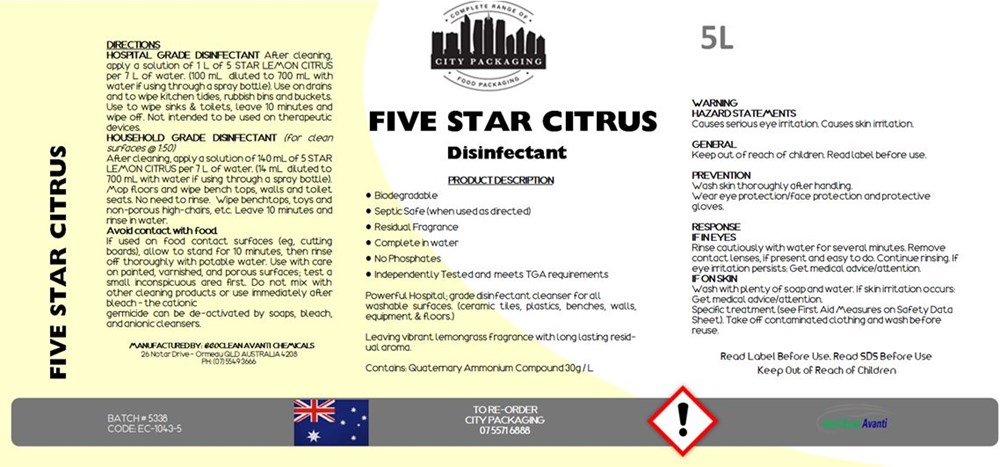1 CityPack Five Star Citrus Disinfectant 20ltr